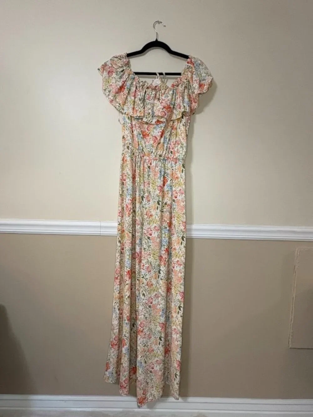 Louna Floral Maxi Dress, Size L, Ivory Peach